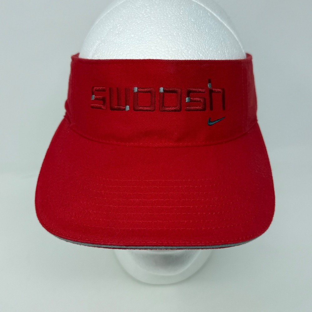 Vintage Nike Air Swoosh Visor Mens Red Cotton Adjustable Athletic Y2K Silver Tag